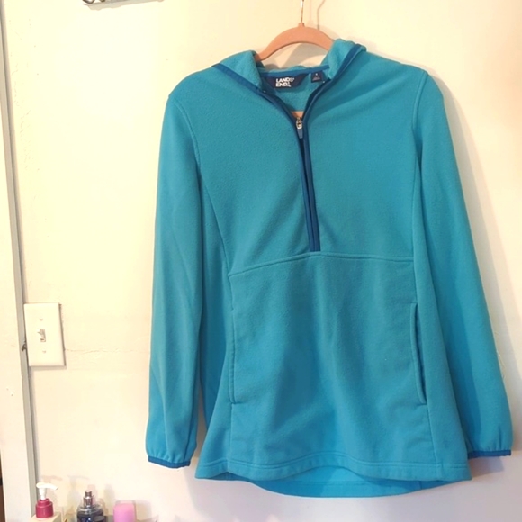 Teal aqua Land's End fleece Hoodie S worn once, perfect condition - Picture 1 of 5